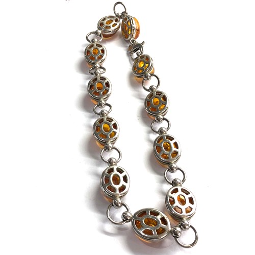 541 - .925 sterling silver &  amber heavy ring/ bead chain choker necklace 80g