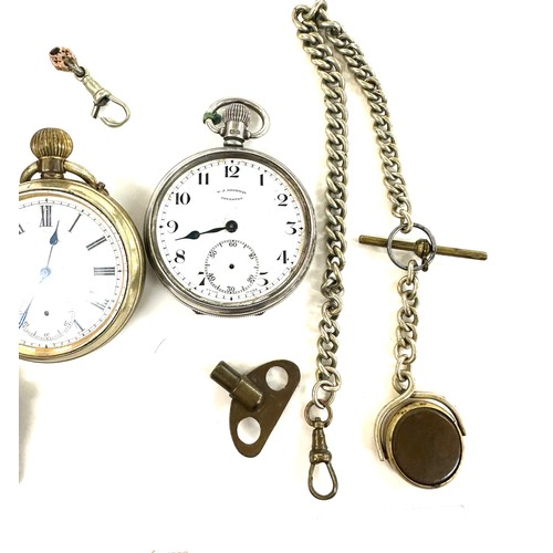 490 - Silver cased Goodwin pocket watch, a excalibur wrist watch, a albert chain and 1 other