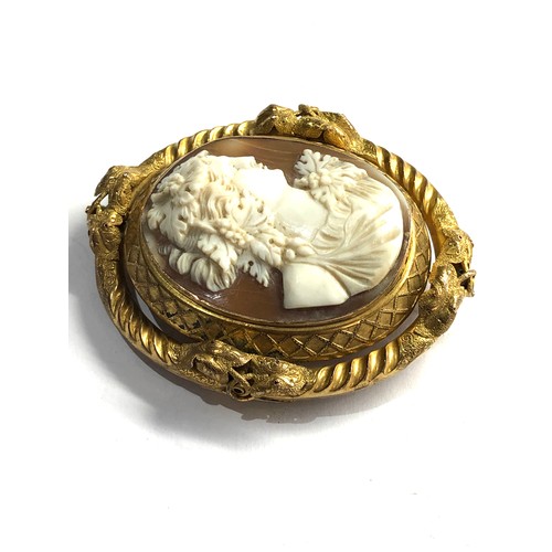 578 - Large Antique gilt metal framed cameo brooch of dionysus 7 x 5.5cm