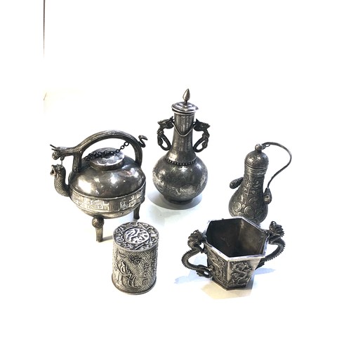 454 - Selection of 5 antique Chinese silver items includes oil bottles etc please see images for details l... 