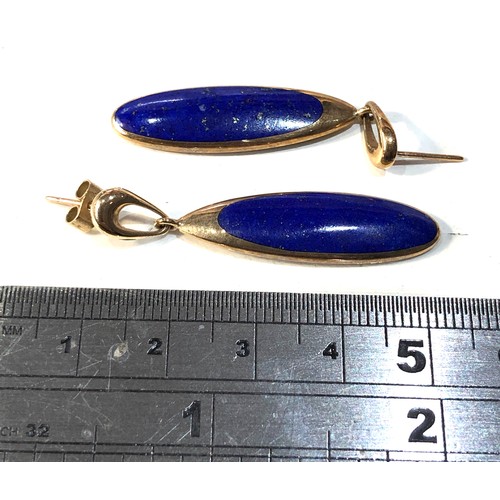 571 - 9ct gold lapis lazuli drop earrings weight 5.9g missing 1 back clip