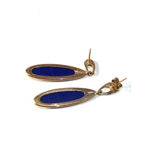 571 - 9ct gold lapis lazuli drop earrings weight 5.9g missing 1 back clip