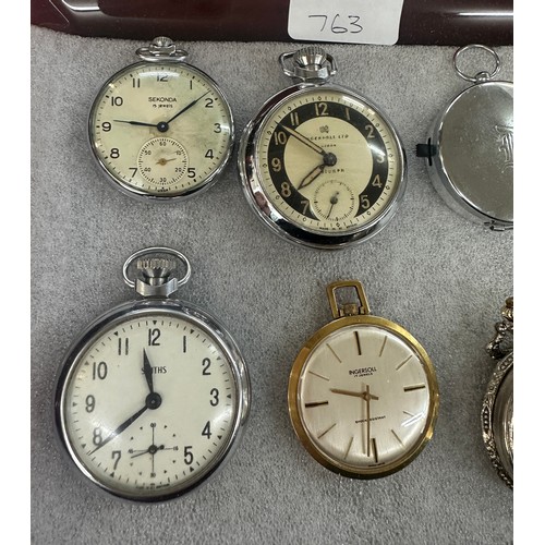 492 - Selection of pocket watches includes smiths, compass, ingersoll etc