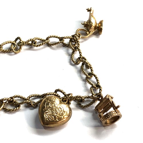 546 - 9ct gold charm bracelet heart padlock (10.1g)