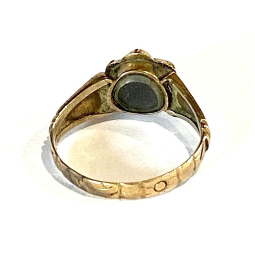 549 - Antique Georgian mourning ring with split pearls & diamonds with glass covered hair panel with split... 