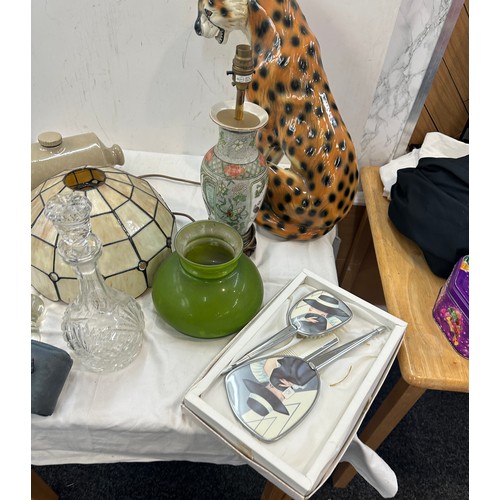 141 - Selection of porcelain and glass items to include a decanters, animal figure a/f etc