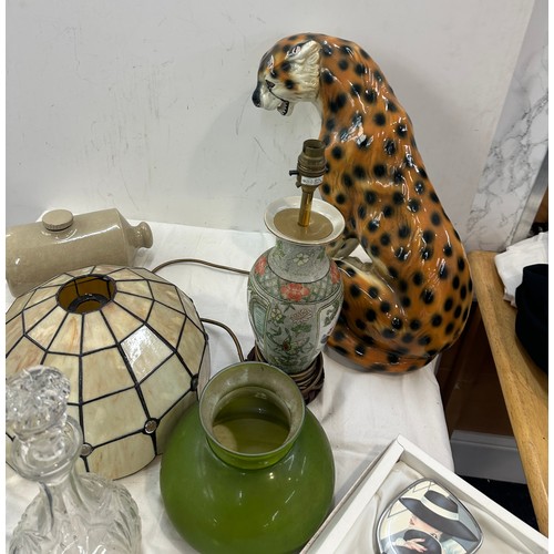 141 - Selection of porcelain and glass items to include a decanters, animal figure a/f etc