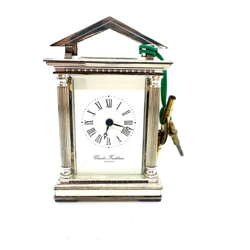 480 - Sterling silver Charles Frodsham carriage clock, hallmarks Birmingham 1992, gross weight 634g, winds... 