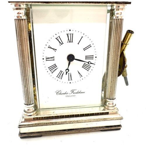 480 - Sterling silver Charles Frodsham carriage clock, hallmarks Birmingham 1992, gross weight 634g, winds... 