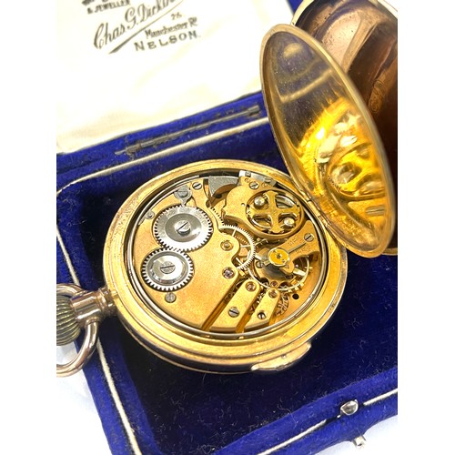 455 - Gentlemans gold plated quarter repeater pocket watch, diameter of case 5.2cm, winds and ticks, repea... 