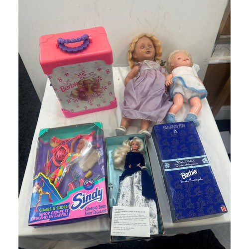 150 - 2 boxes of vintage dolls, including boxed Barbie, boxed Sindy, Tressy, Amanda Jane, Sheena etc