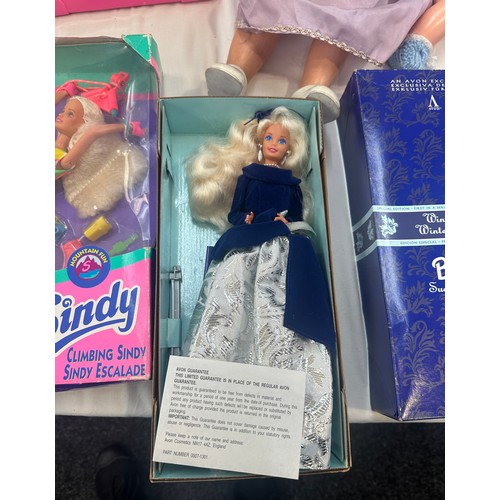 150 - 2 boxes of vintage dolls, including boxed Barbie, boxed Sindy, Tressy, Amanda Jane, Sheena etc