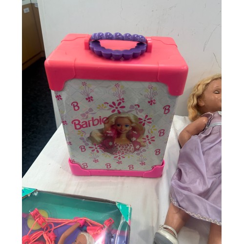 150 - 2 boxes of vintage dolls, including boxed Barbie, boxed Sindy, Tressy, Amanda Jane, Sheena etc