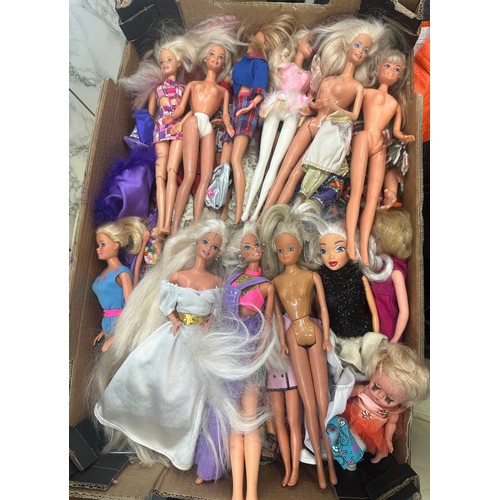 150 - 2 boxes of vintage dolls, including boxed Barbie, boxed Sindy, Tressy, Amanda Jane, Sheena etc