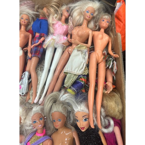 150 - 2 boxes of vintage dolls, including boxed Barbie, boxed Sindy, Tressy, Amanda Jane, Sheena etc