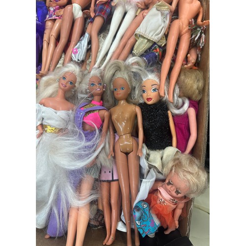 150 - 2 boxes of vintage dolls, including boxed Barbie, boxed Sindy, Tressy, Amanda Jane, Sheena etc