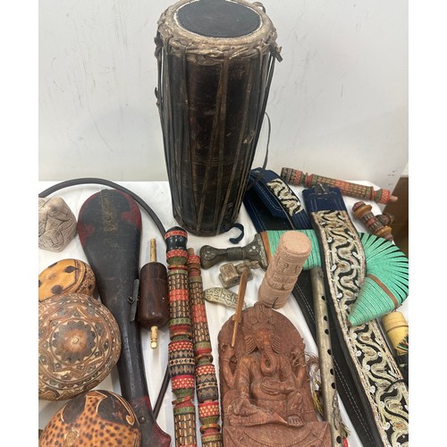 161 - 2 boxes of vintage and antique tribal items items to include Jambiya knife, beadwork knife, costumes... 