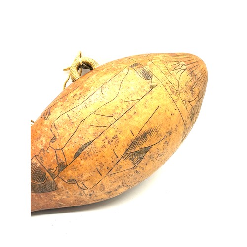 100 - Antique 19th century scraffitto napoleon decorated gourd driking flask