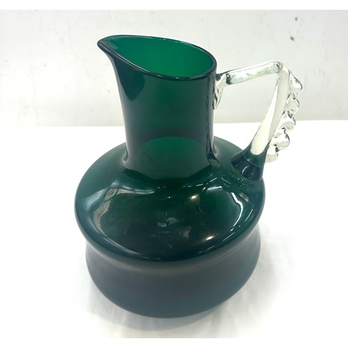 48 - Hand blown green coloured jug , possibly a Jozef Gorski piece, approximate height 9.5 inches
