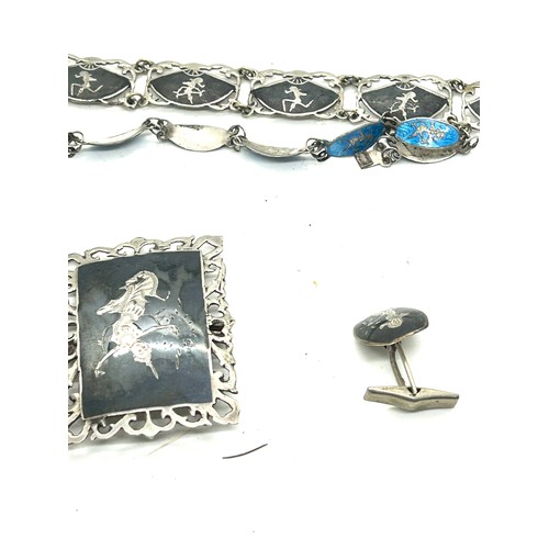 451 - Vintage sterling silver enamel siam jewellery