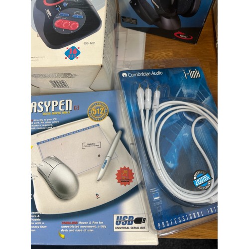 168 - Selection of boxed PC accessories to include Easypen, Maverick, headphones etc, all untested