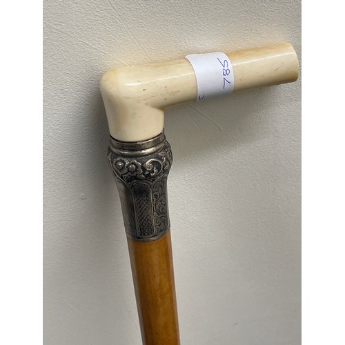 123 - Vintage silver and bone handled walking stick