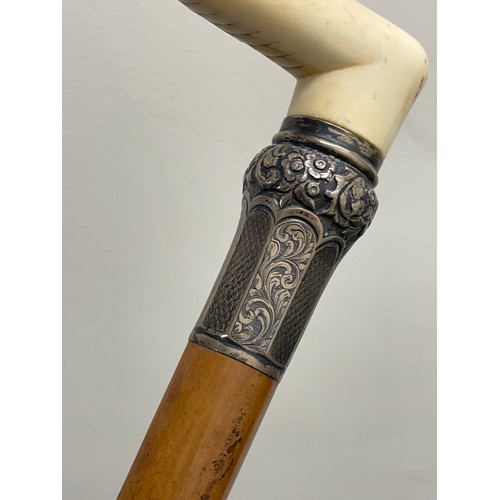 123 - Vintage silver and bone handled walking stick