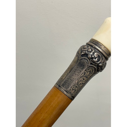 123 - Vintage silver and bone handled walking stick