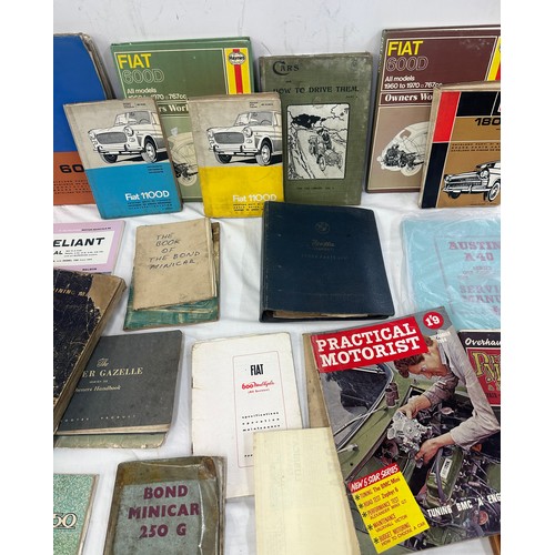 185 - Selection of vintage books includes practical motorist, fiat, haynes car manuals etc