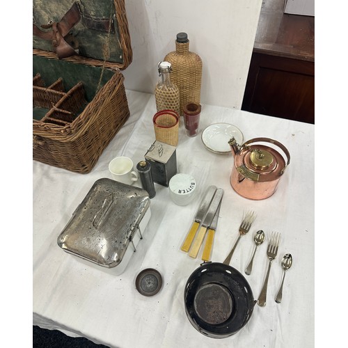 96 - Antique picnic set and contents