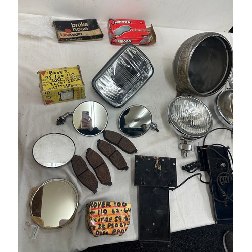 182 - Selection of vintage car head lights, mirrors, etc