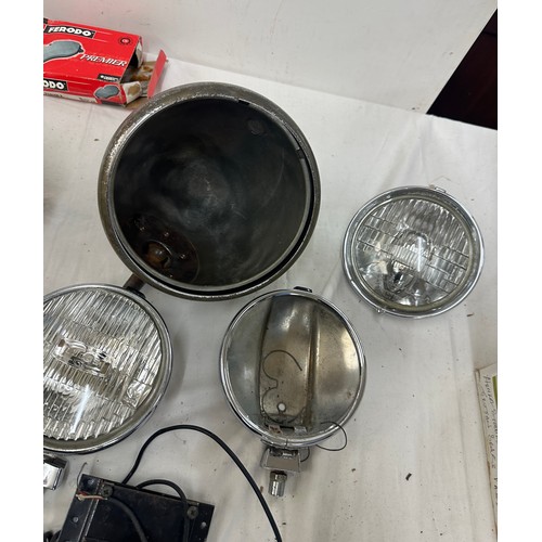 182 - Selection of vintage car head lights, mirrors, etc