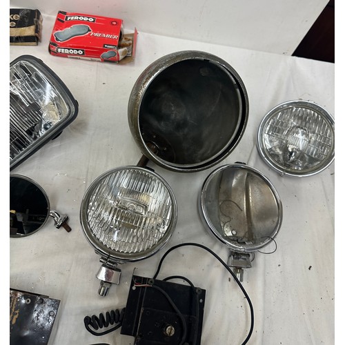 182 - Selection of vintage car head lights, mirrors, etc