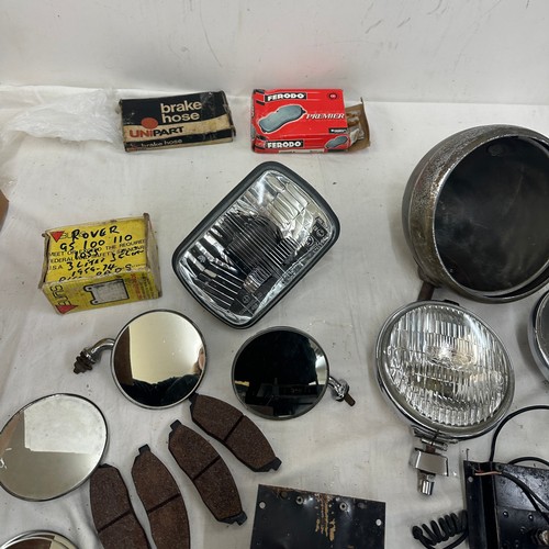 182 - Selection of vintage car head lights, mirrors, etc