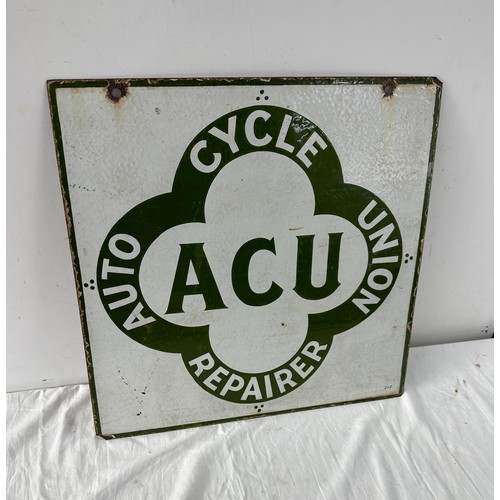 75 - Vintage SCU Auto Cycle Union repair double sided enamel sign 20 inches by 20 inches