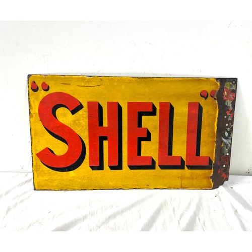 76 - Vintage Shell Double sided enamel advertising sign measures approximately 26 inches by 15 inches tal... 