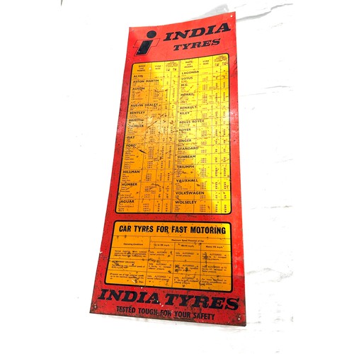 115 - Indian tyres metal advertising sign measures approximately 29 inches tall 12 inches wide