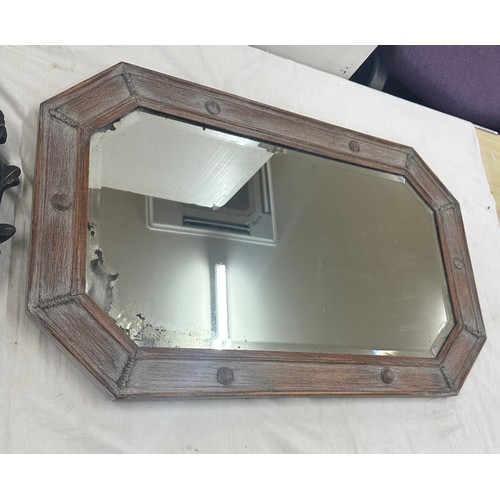 59 - Oak Framed bevelled edge mirror and 1 other largest measures approximately 32 inches wide 22 inches ... 