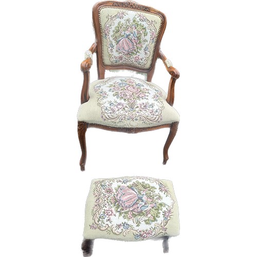 351 - vintage Upholstered chair and footstool