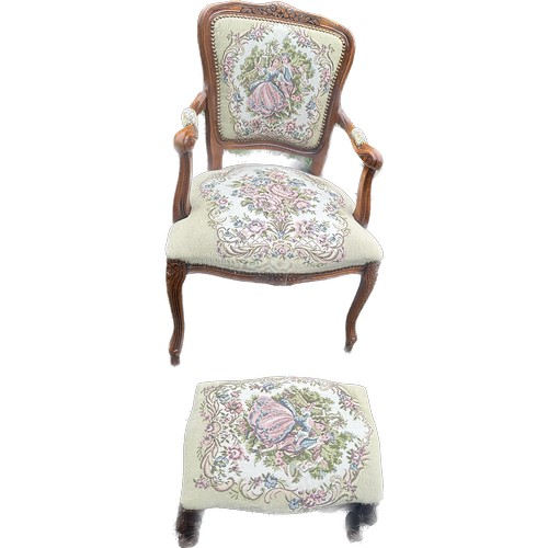 351 - vintage Upholstered chair and footstool