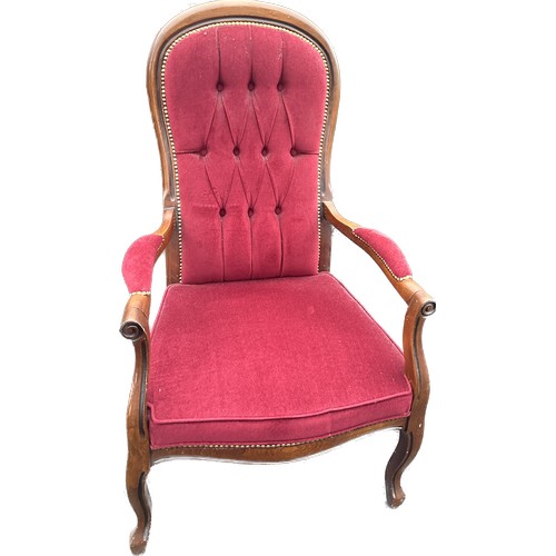 352 - Upholstered mahogany button back armchair