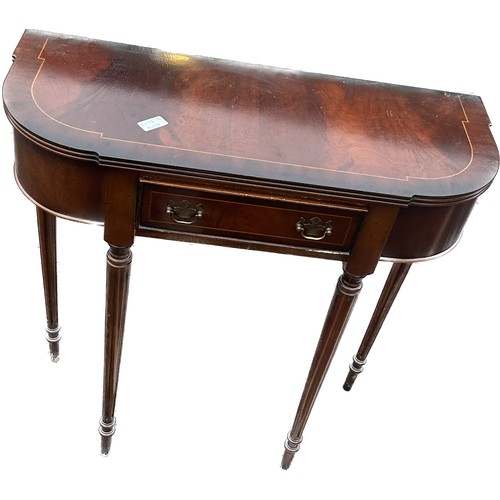 340 - Mahogany inlaid half moon hall table measures approximately 30 inches tall 29 inches wide 11.5 windh... 