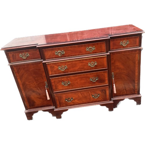 333 - Mahogany brake front 4 door inlaid sideboard measures approximately 30 inches tall 46 inches wide 14... 