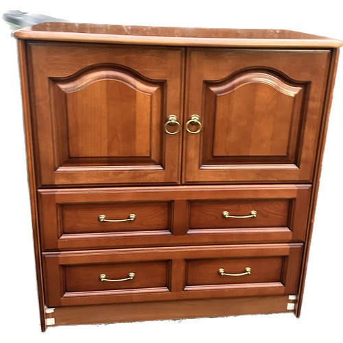 345 - 2 Drawer 2 door mahogany tall boy measures approximately 39 inches tall 37 inches wide 20 inches dep... 