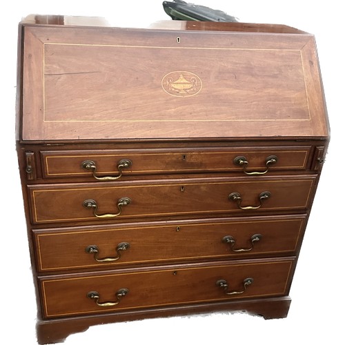 328 - Edwardian inlaid mahogany 4 drawer bureau measures approximately 41 inches tall 37 inches wide 18 in... 