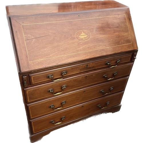 328 - Edwardian inlaid mahogany 4 drawer bureau measures approximately 41 inches tall 37 inches wide 18 in... 