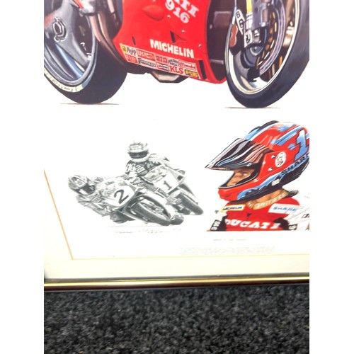 10 - Framed tribute to carl fogarty by stuart mcintyre measures approximately 29 inches tall 22 inches wi... 