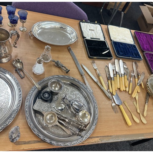 208 - Large selection of silver plated ware includes lighters, cutlery, salt and pepper and a selection of... 