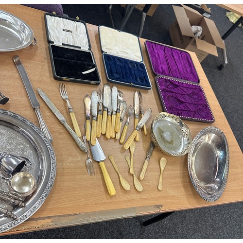 208 - Large selection of silver plated ware includes lighters, cutlery, salt and pepper and a selection of... 