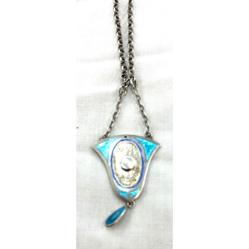 542 - Art Nouveau Charles Horner silver and enamel pendant necklace.